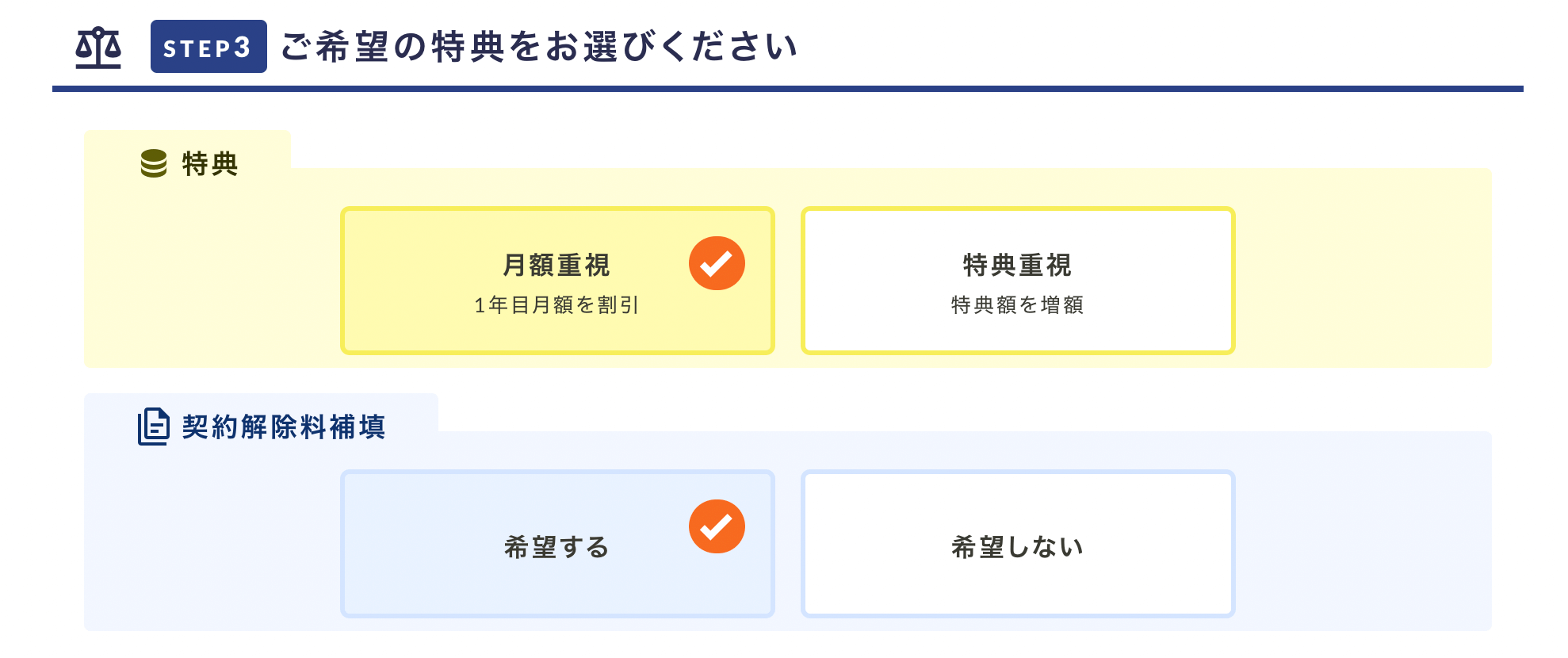 コミュファ光かんたんシミュレーションSTEP3「ご希望の特典」